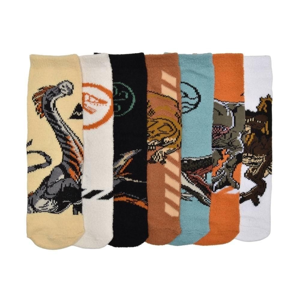 Boys Jurassic World 7 Days of Cozy Socks 7-Pack Ivory Multi M/L Size 3-10